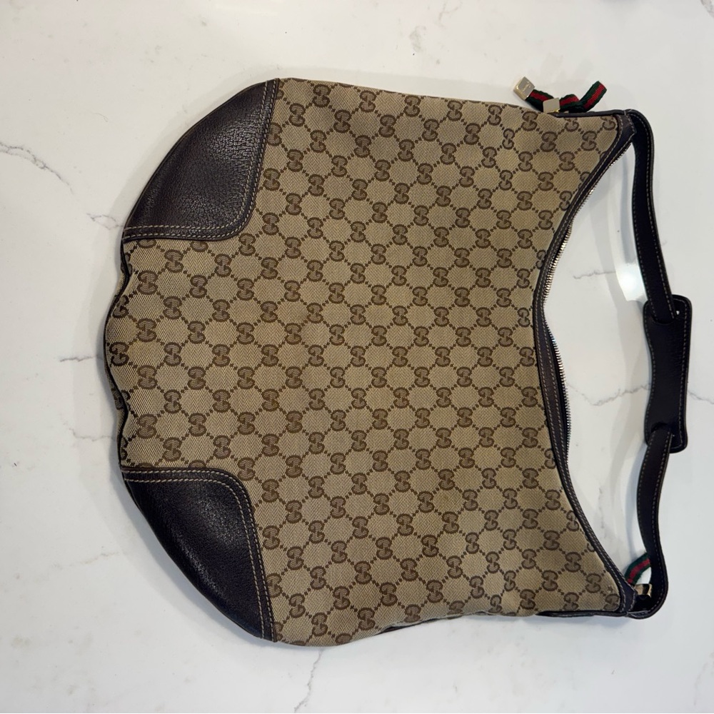 Gucci Monogram Canvas and Leather Hobo Bag